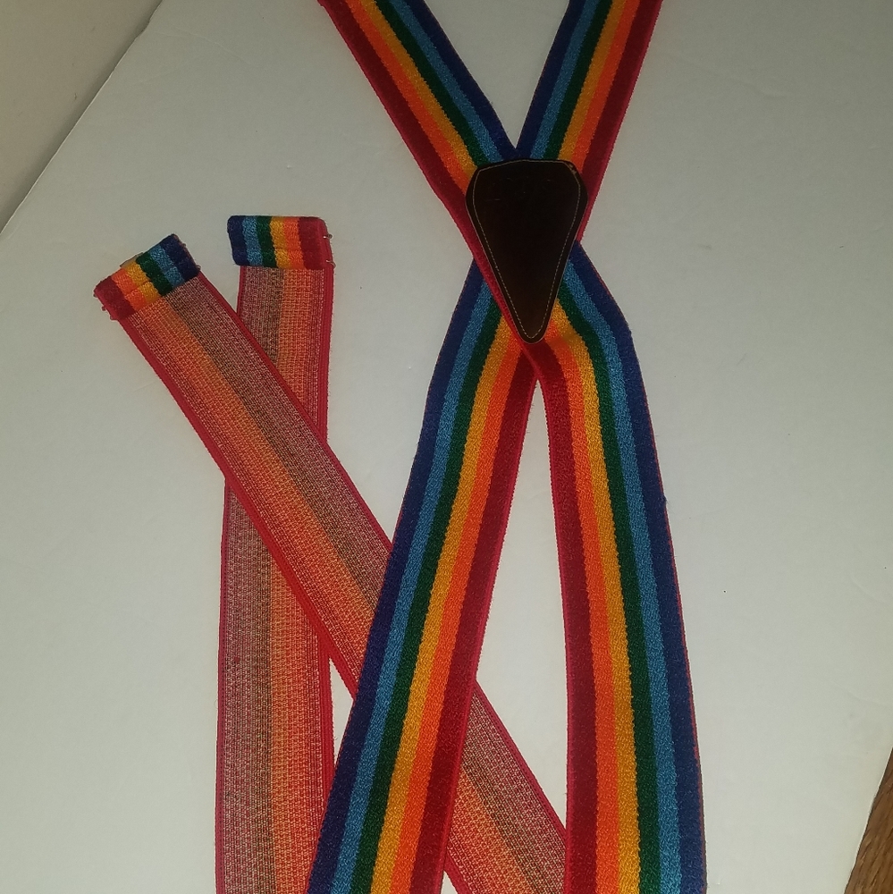 Suspenders.  Rainbow colors. Pride